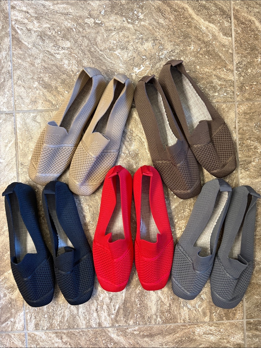 Comfort Knit Slip-On Flats in Red, Black, Gray, Tan, Brown